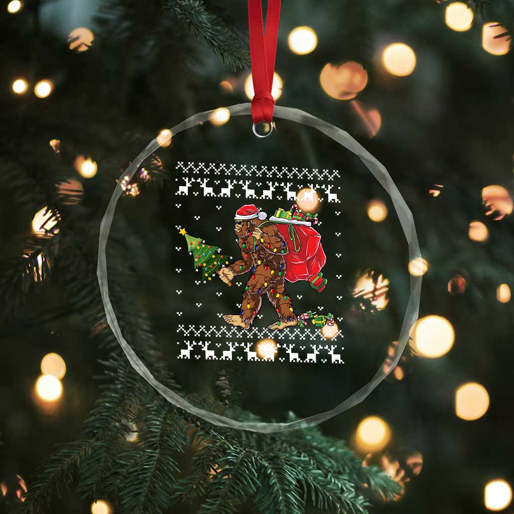 Funny Bigfoot Xmas Crystal Glass Ornament Believe Bigfoot Santa Hat Sasquatch Loves Rock On TS10 Print Your Wear