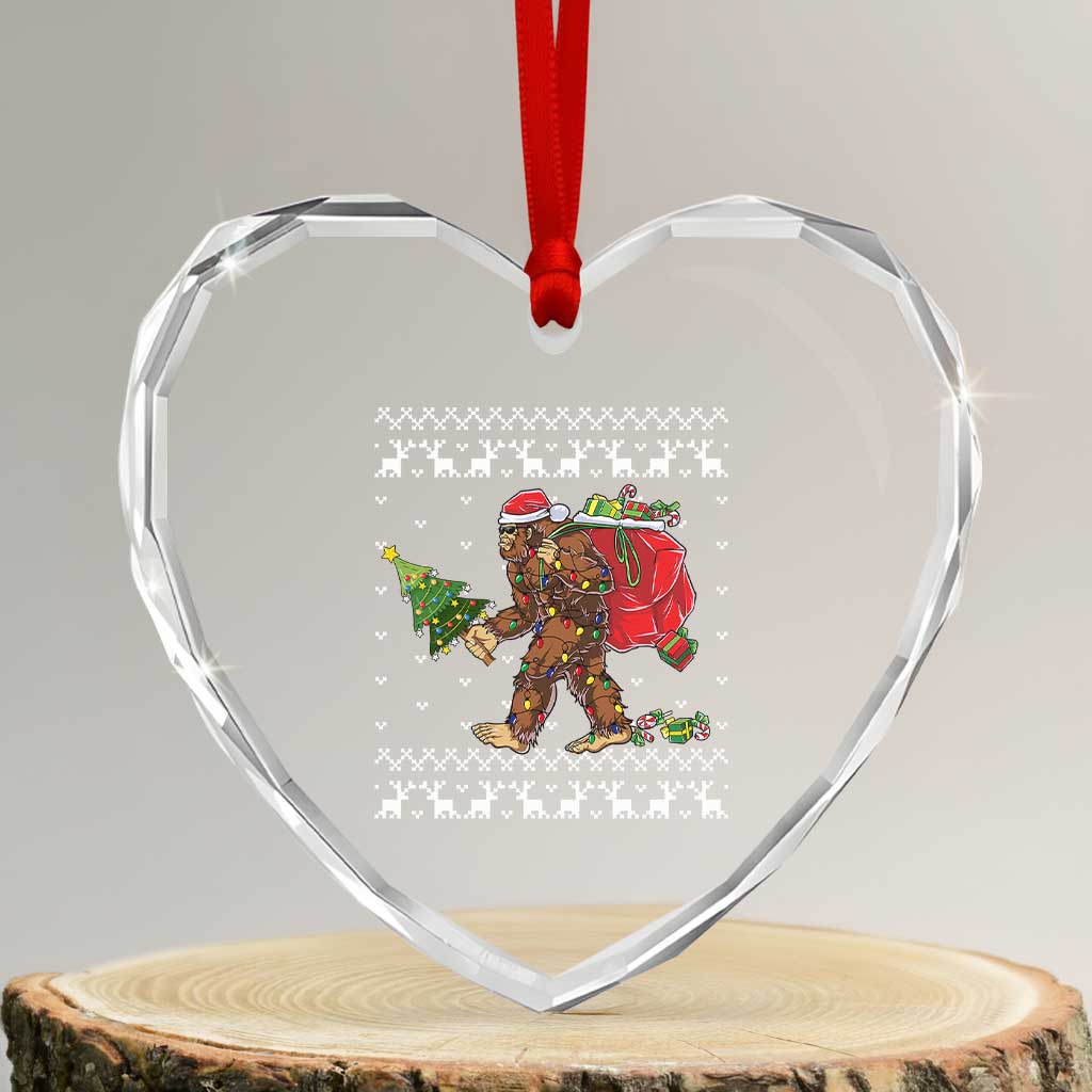Funny Bigfoot Xmas Heart Crystal Glass Ornament Believe Bigfoot Santa Hat Sasquatch Loves Rock On TS10 Transparent Glass 3'' Heart Print Your Wear