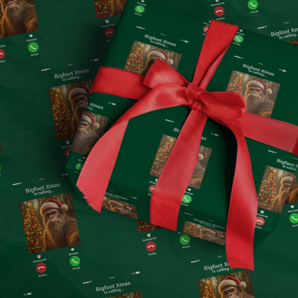 Funny Bigfoot Xmas Wrapping Paper Roll Sasquatch Video Call Meme TS14 Green Print Your Wear