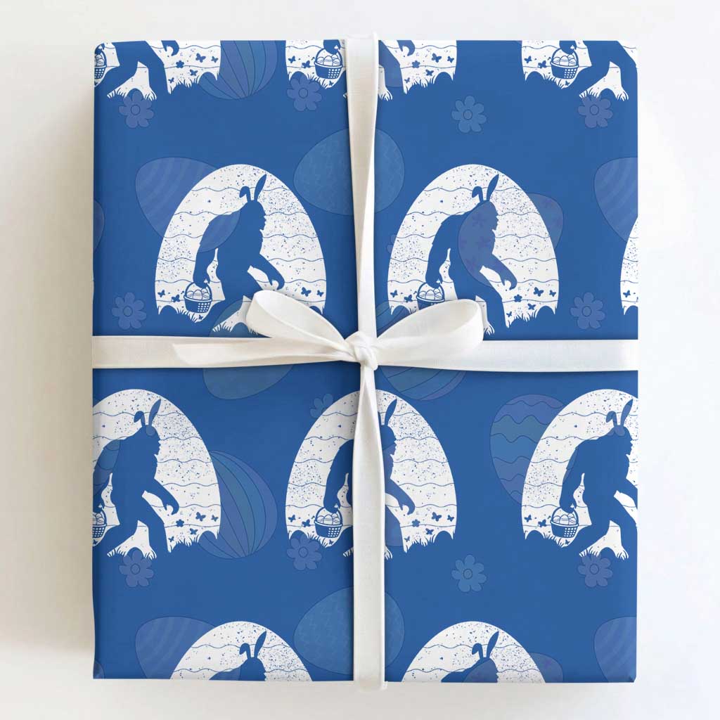Funny Bigfot Easter Wrapping Paper Roll Sasquatch Rabbit Night Stroll Moon Egg TS14 Royal Blue Print Your Wear