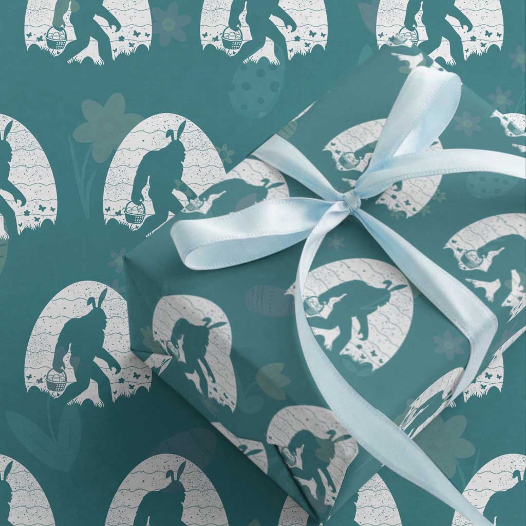 Funny Bigfot Easter Wrapping Paper Roll Sasquatch Rabbit Night Stroll Moon Egg TS14 Teal Print Your Wear