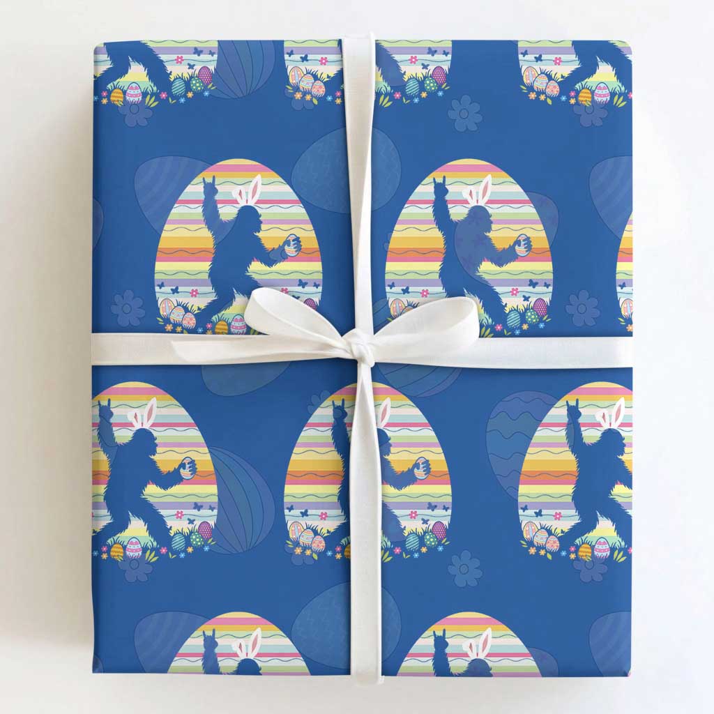 Funny Bigfot Easter Wrapping Paper Roll Sasquatch Rock On Rabbit TS14 Royal Blue Print Your Wear