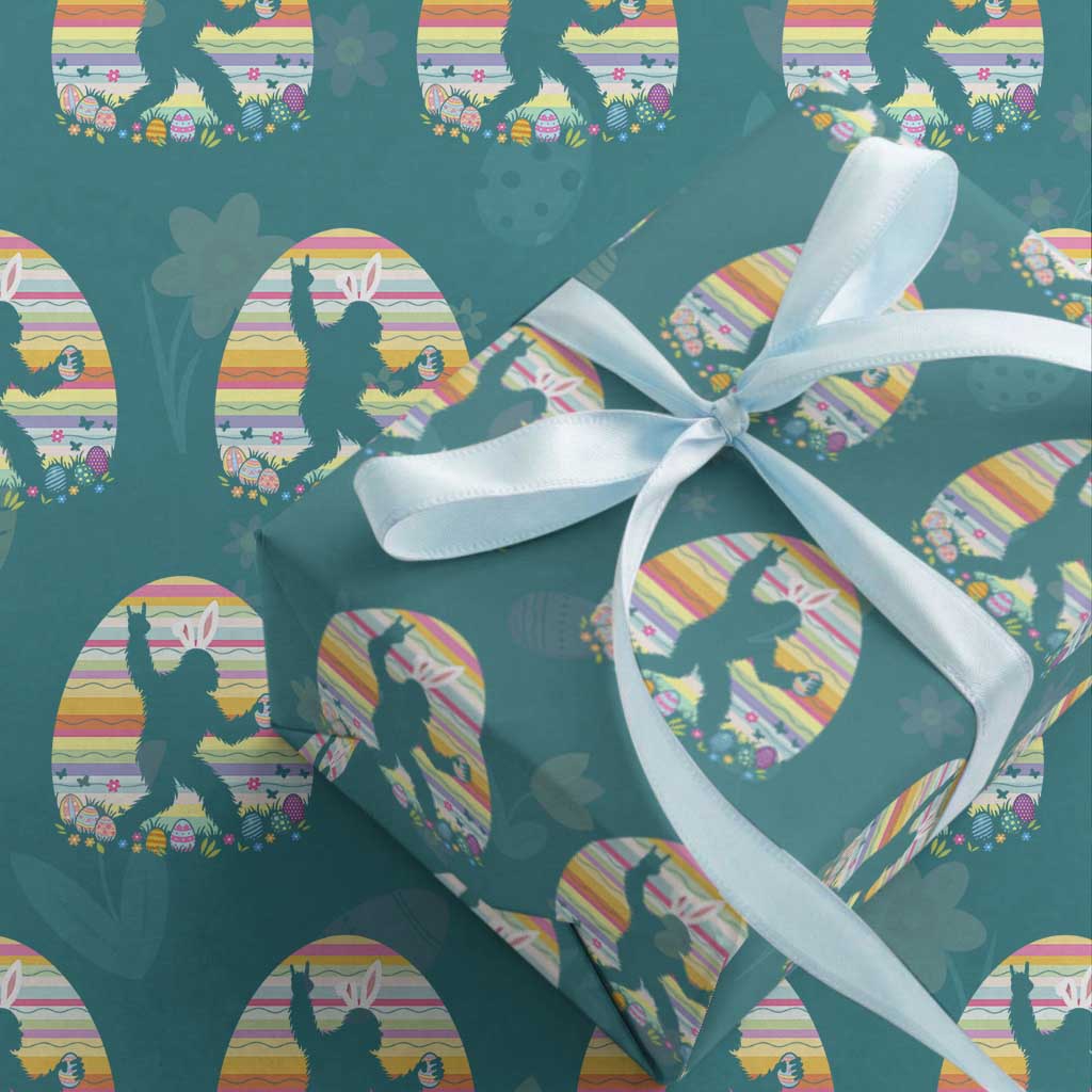 Funny Bigfot Easter Wrapping Paper Roll Sasquatch Rock On Rabbit TS14 Teal Print Your Wear