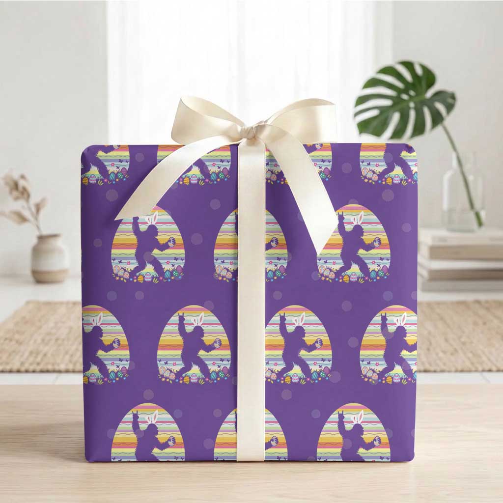 Funny Bigfot Easter Wrapping Paper Roll Sasquatch Rock On Rabbit TS14 Purple Print Your Wear