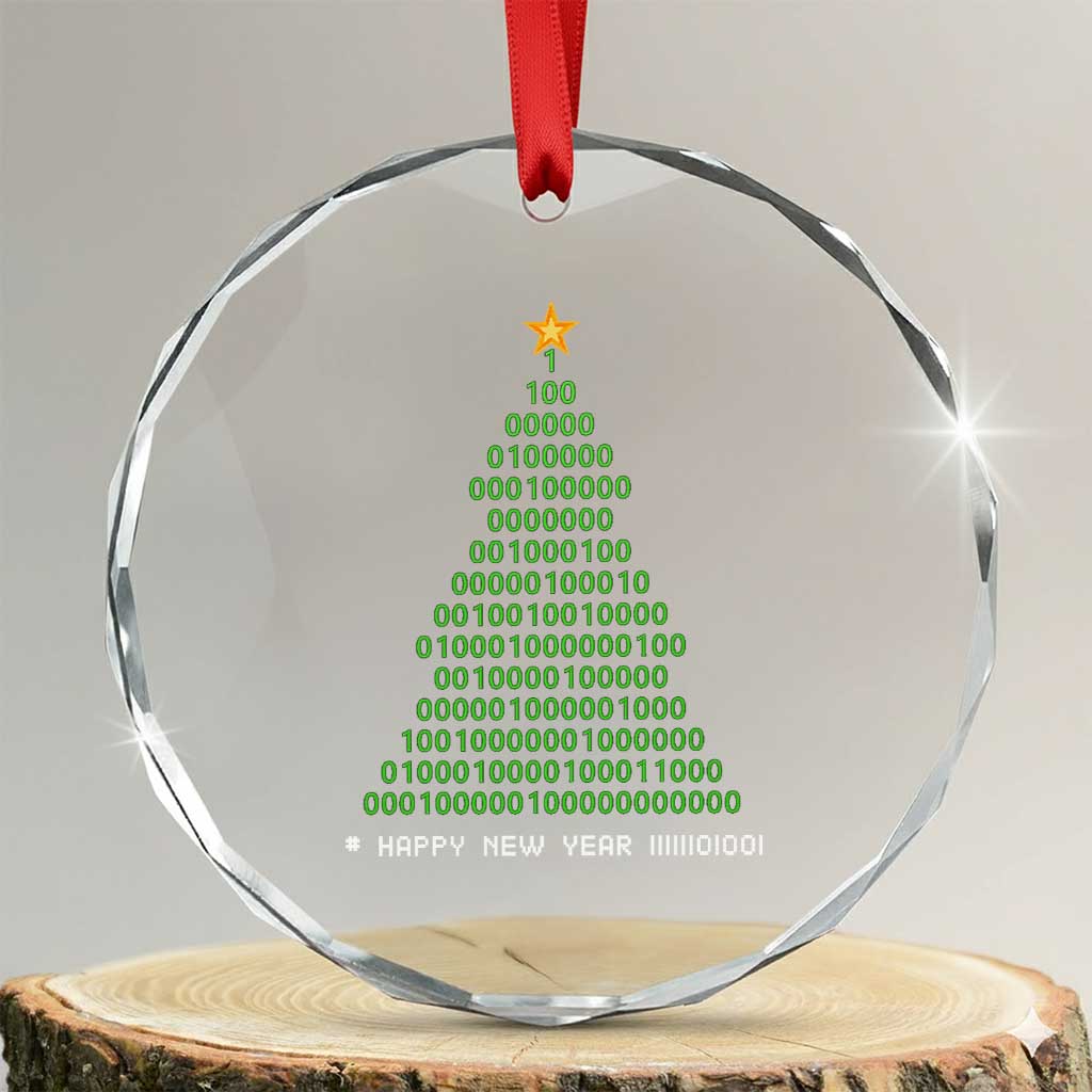 Funny Binary Xmas Tree Crystal Glass Ornament HAPPY NEW YEAR 11111101001 TS09 Transparent Glass 3'' Circle Print Your Wear