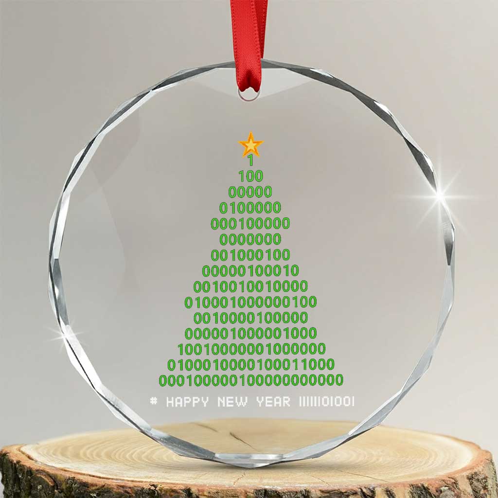 Funny Binary Xmas Tree Crystal Glass Ornament HAPPY NEW YEAR 11111101001 TS09 Transparent Glass 3'' Circle Print Your Wear