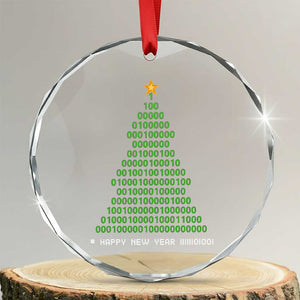 Funny Binary Xmas Tree Crystal Glass Ornament HAPPY NEW YEAR 11111101001 TS09 Transparent Glass 3'' Circle Print Your Wear
