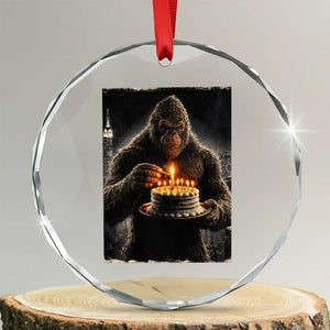 Funny Birthday Bigfoot Crystal Glass Ornament Sasquatsch Bday Party Vintage Graphic Japanese Art TS10 Transparent Glass 3'' Circle Print Your Wear