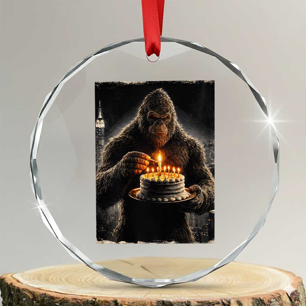 Funny Birthday Bigfoot Crystal Glass Ornament Sasquatsch Bday Party Vintage Graphic Japanese Art TS10 Transparent Glass 3'' Circle Print Your Wear