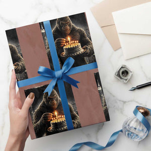 Funny Birthday Bigfoot Wrapping Paper Roll Sasquatsch Bday Party Vintage Graphic Japanese Art TS10 Mocha Print Your Wear