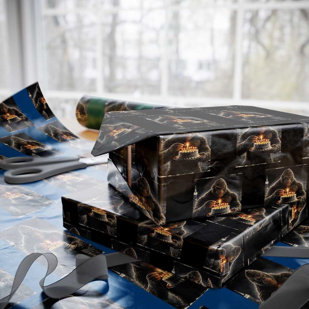 Funny Birthday Bigfoot Wrapping Paper Roll Sasquatsch Bday Party Vintage Graphic Japanese Art TS10 Black Print Your Wear