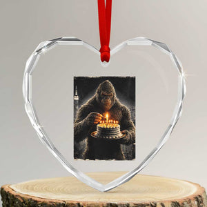Funny Birthday Bigfoot Heart Crystal Glass Ornament Sasquatsch Bday Party Vintage Graphic Japanese Art TS10 Transparent Glass 3'' Heart Print Your Wear
