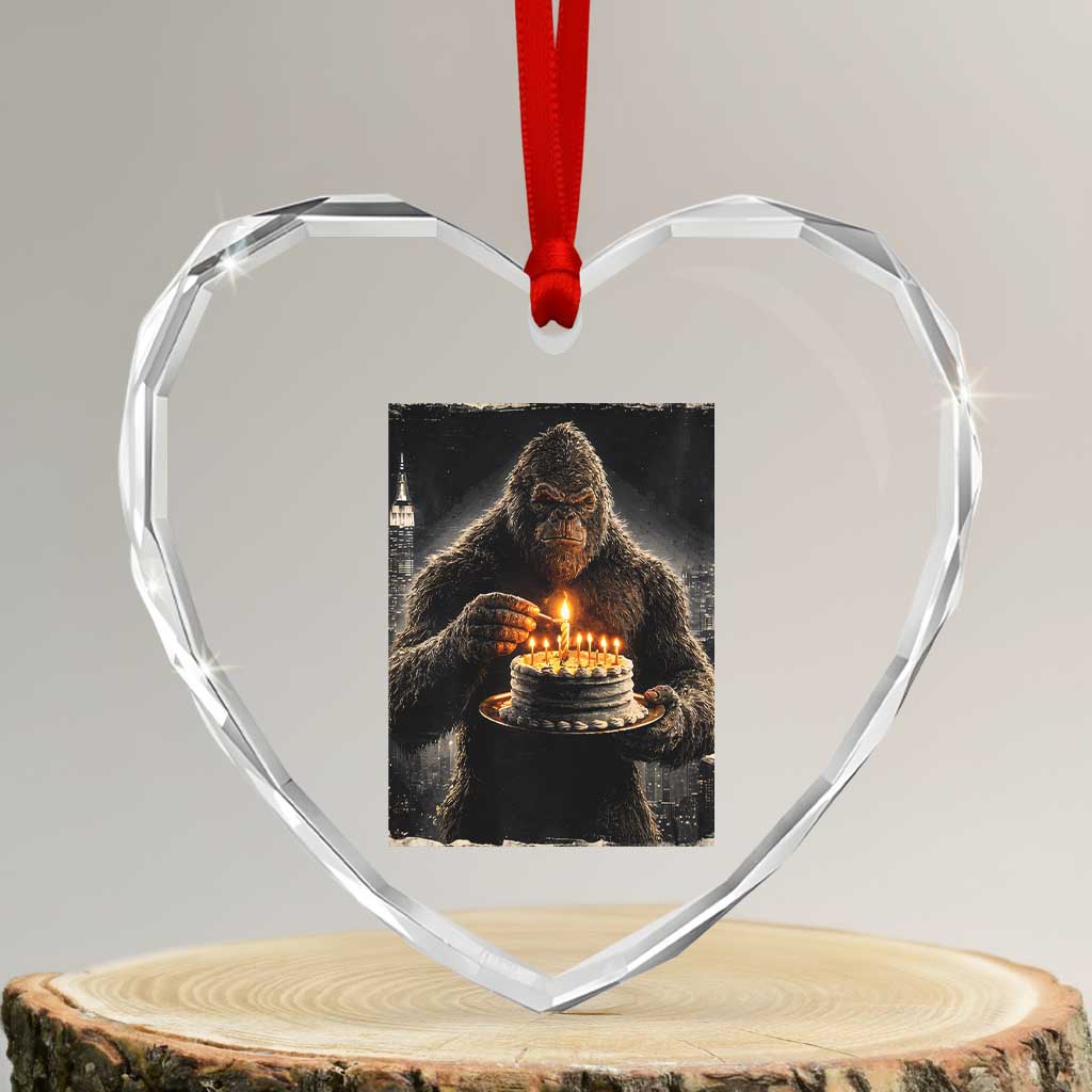Funny Birthday Bigfoot Heart Crystal Glass Ornament Sasquatsch Bday Party Vintage Graphic Japanese Art TS10 Transparent Glass 3'' Heart Print Your Wear