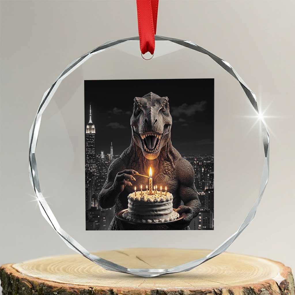 Funny Birthday Dinosaur Crystal Glass Ornament Prehistoric Party Celebration TS12 Transparent Glass 3'' Circle Print Your Wear