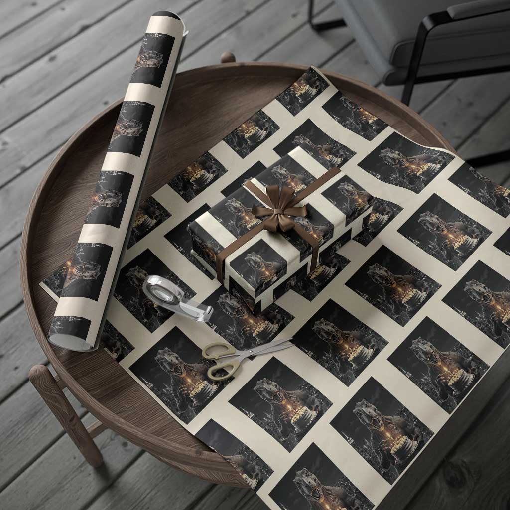 Funny Birthday Dinosaur Wrapping Paper Roll Prehistoric Party Celebration TS12 Beige Print Your Wear
