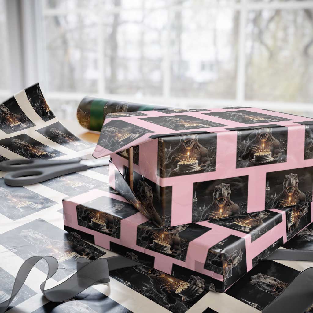 Funny Birthday Dinosaur Wrapping Paper Roll Prehistoric Party Celebration TS12 Light Pink Print Your Wear