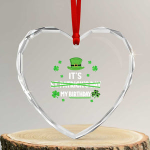 Funny Birthday St Patricks Day Heart Crystal Glass Ornament Funny Shamrock Born Lucky Irish Bday TS10 Transparent Glass 3'' Heart Print Your Wear