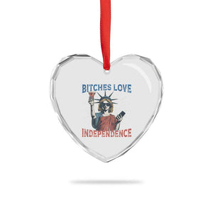 Funny Bitches Love Independence 4th Of July Heart Crystal Glass Ornament Retro Statue Of Liberty - Print Your Wear