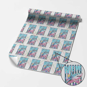 Funny Bite Me Shark Lover Wrapping Paper Roll Summer Beach Nautical Stripes Glitter Print