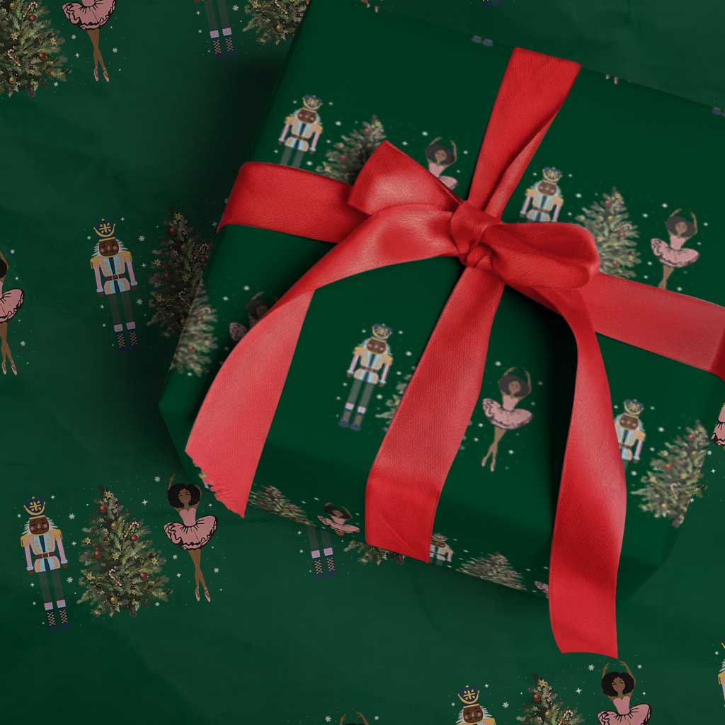 Funny Black Ballerina Nutcracker African American Christmas Wrapping Paper Roll TS11 Green Print Your Wear