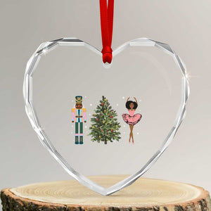 Funny Black Ballerina Nutcracker African American Xmas Heart Crystal Glass Ornament TS11 Transparent Glass 3'' Heart Print Your Wear