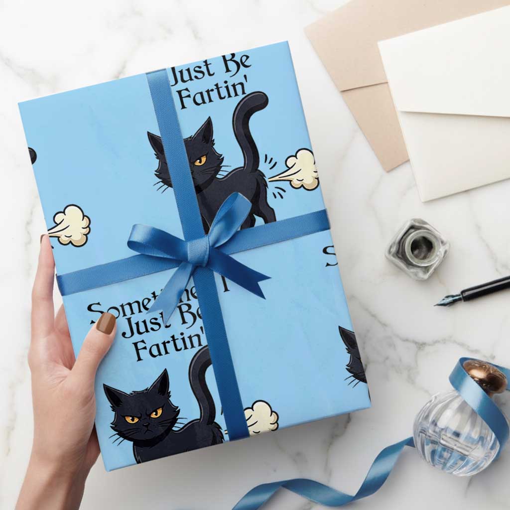Funny Black Cat Bathroom Humor Wrapping Paper Roll Sometimes I Just Be Fartin TS12 Light Blue Print Your Wear