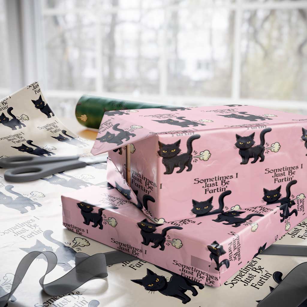 Funny Black Cat Bathroom Humor Wrapping Paper Roll Sometimes I Just Be Fartin TS12 Light Pink Print Your Wear