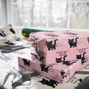 Funny Black Cat Bathroom Humor Wrapping Paper Roll Sometimes I Just Be Fartin TS12 Light Pink Print Your Wear