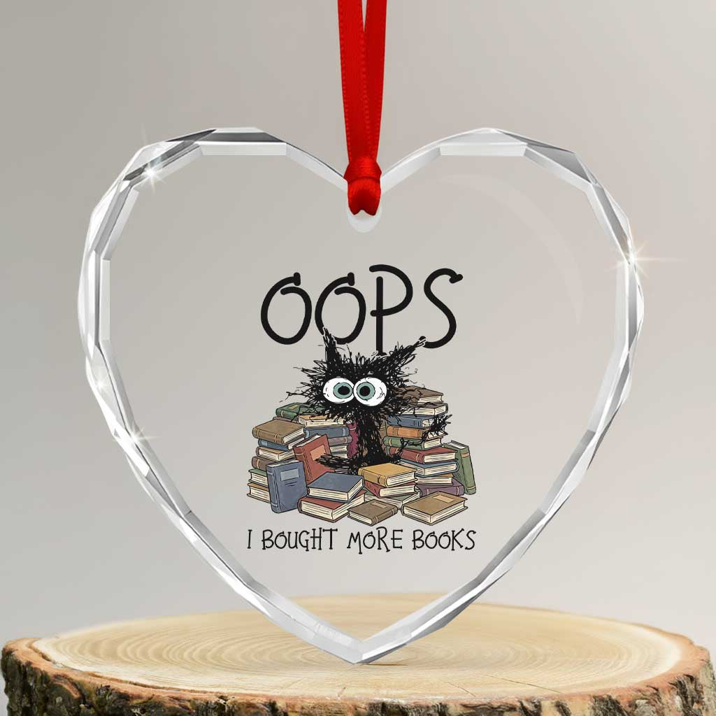 Funny Black Cat Bookworm Gift Heart Crystal Glass Ornament Oops I Bought More Books TS12 Transparent Glass 3'' Heart Print Your Wear