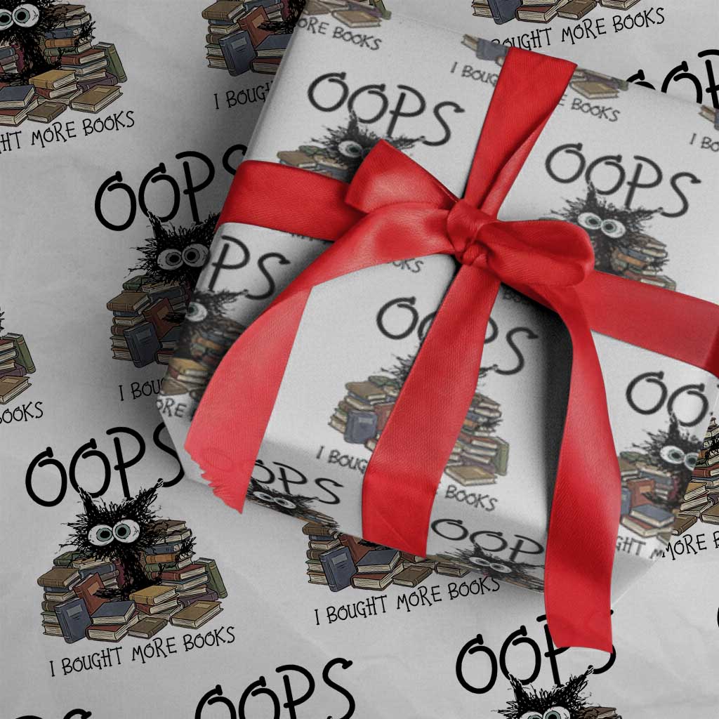 Funny Black Cat Bookworm Gift Wrapping Paper Roll Oops I Bought More Books TS12 White Print Your Wear