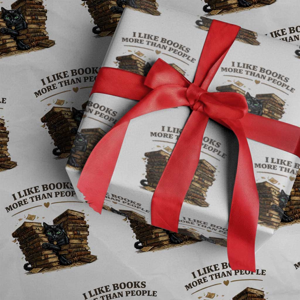 Funny Black Cat Bookworm Quote Wrapping Paper Roll I Like Books More Than People