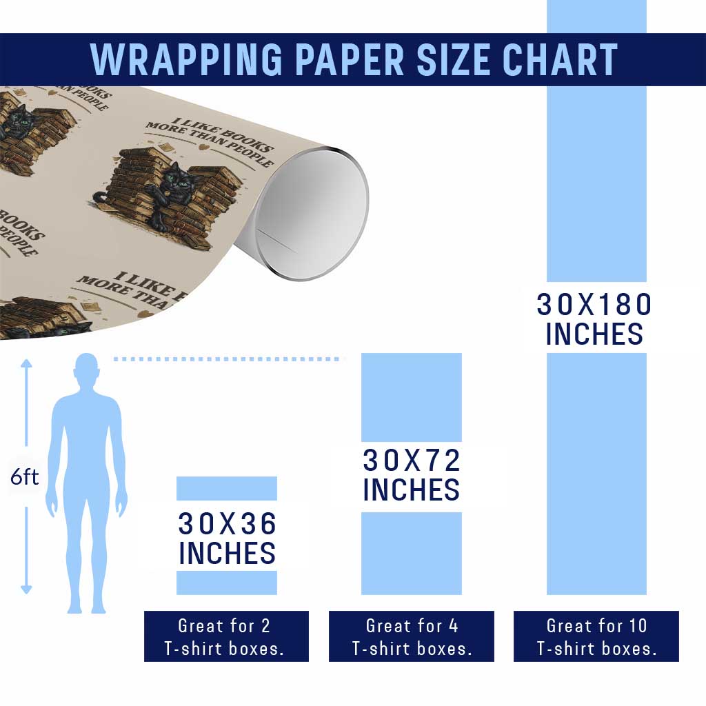 Funny Black Cat Bookworm Quote Wrapping Paper Roll I Like Books More Than People