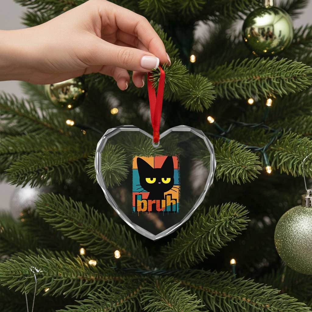Funny Black Cat Bruh Meme Heart Crystal Glass Ornament Funny Black Cat TS14 Print Your Wear