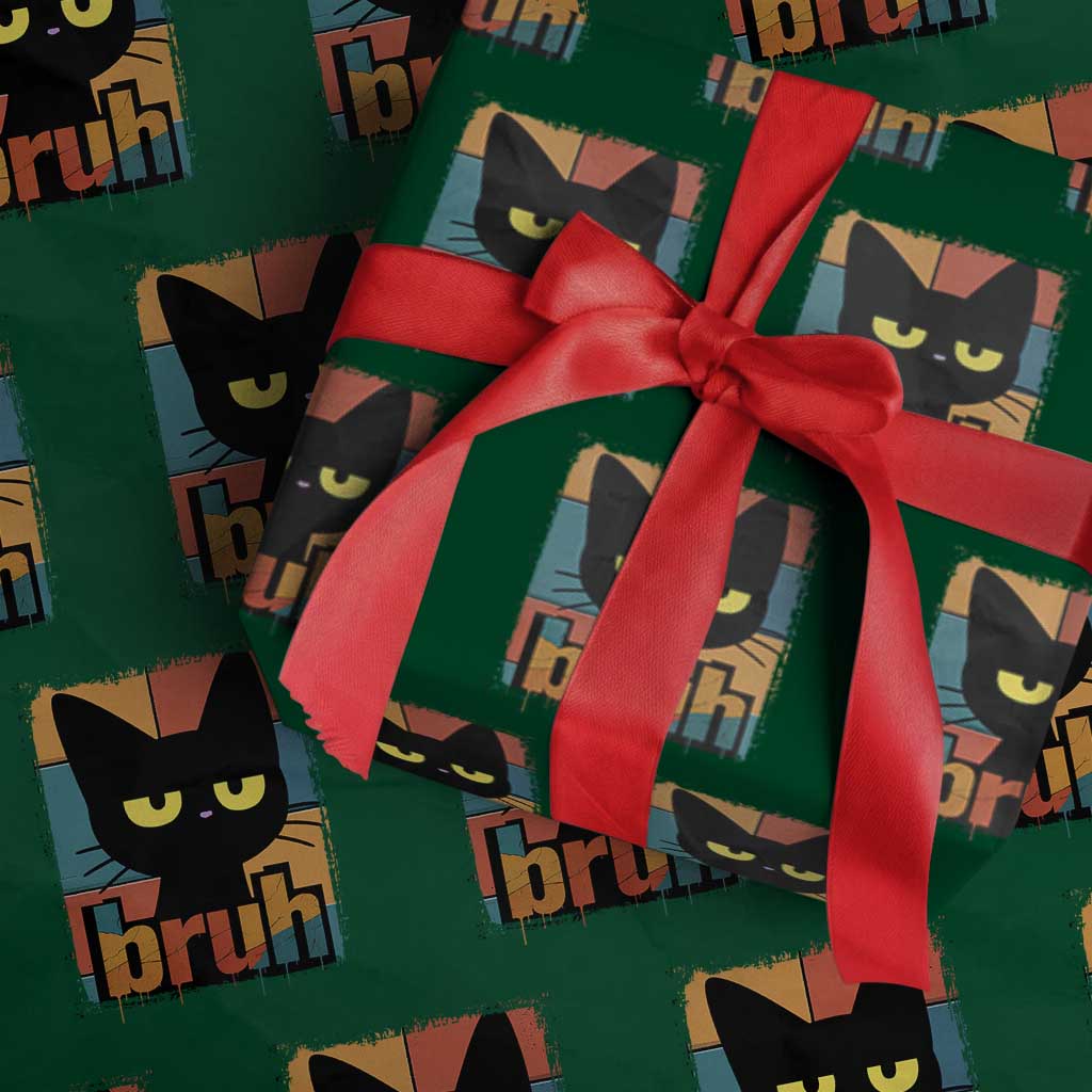 Funny Black Cat Bruh Meme Wrapping Paper Roll Funny Black Cat TS14 Green Print Your Wear