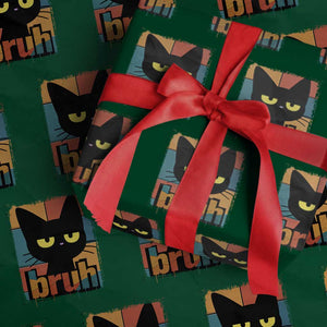 Funny Black Cat Bruh Meme Wrapping Paper Roll Funny Black Cat TS14 Green Print Your Wear