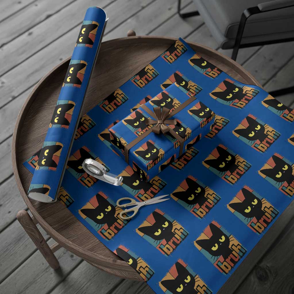 Funny Black Cat Bruh Meme Wrapping Paper Roll Funny Black Cat TS14 Blue Print Your Wear