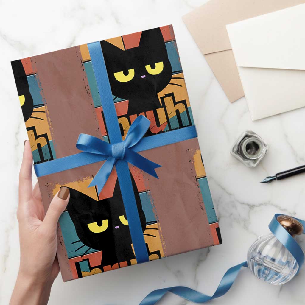 Funny Black Cat Bruh Meme Wrapping Paper Roll Funny Black Cat TS14 Mocha Print Your Wear