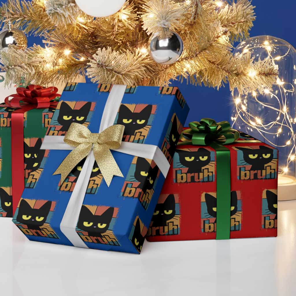 Funny Black Cat Bruh Meme Wrapping Paper Roll Funny Black Cat TS14 Print Your Wear