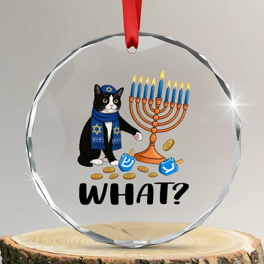 Funny Black Cat Chaos Hanukkah Menorah Gift Crystal Glass Ornament TS12 Transparent Glass 3'' Circle Print Your Wear