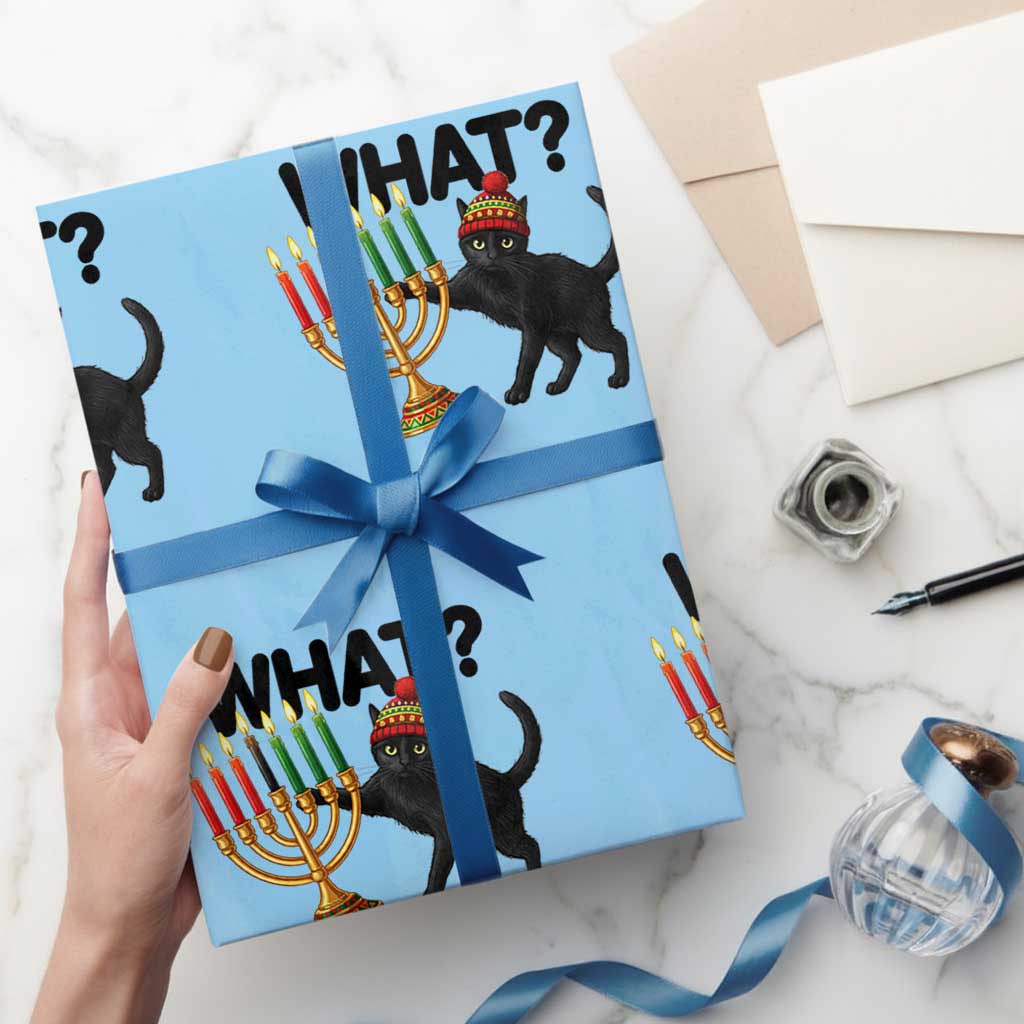 Funny Black Cat Chaos Kwanzaa Kinara Candle Wrapping Paper Roll African Heritage Gift TS12 Light Blue Print Your Wear