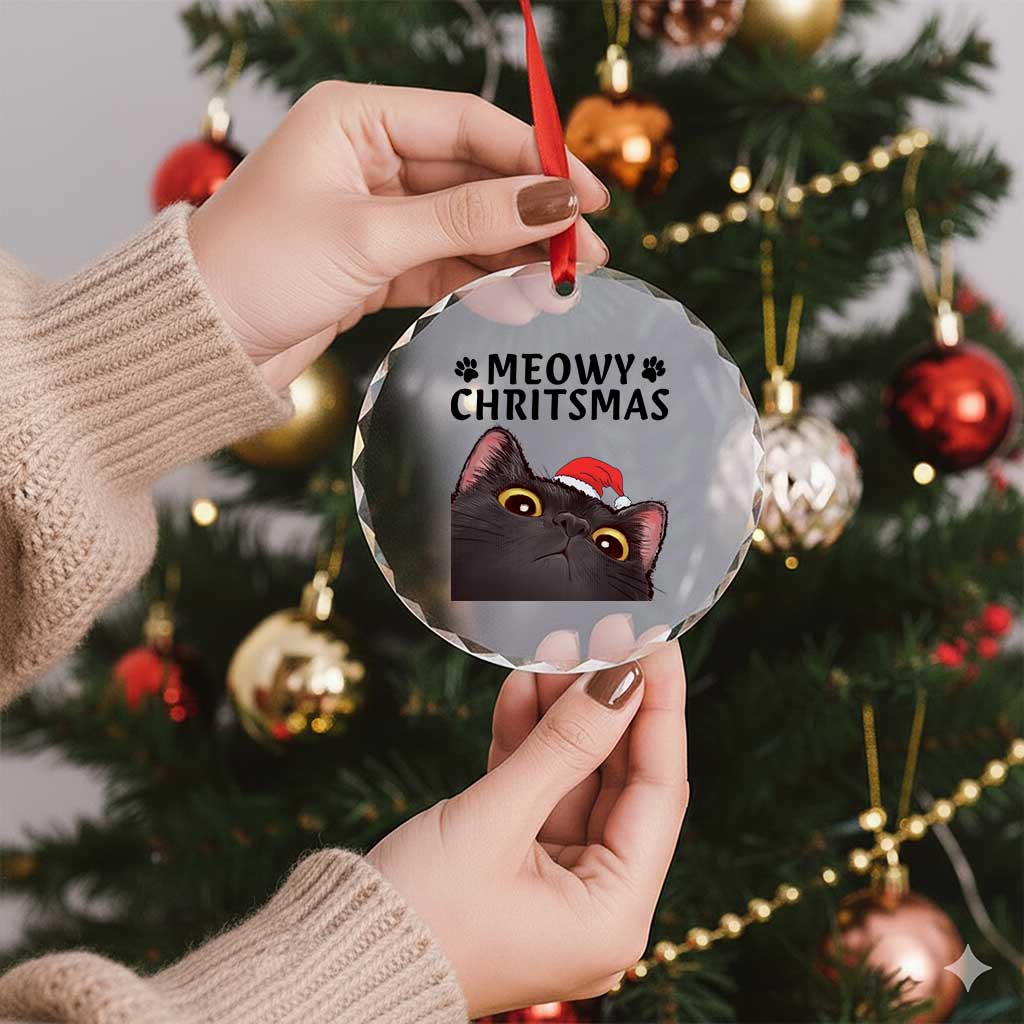 Funny Black Cat Christmas Crystal Glass Ornament Cute Kitty Xmas TS14 Print Your Wear