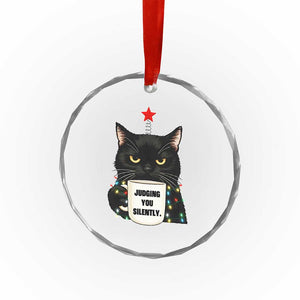 Funny Black Cat Christmas Crystal Glass Ornament Judging You Silently TS14 Print Your Wear
