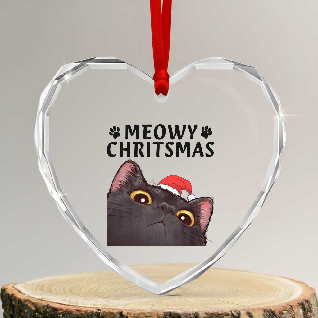 Funny Black Cat Christmas Heart Crystal Glass Ornament Cute Kitty Xmas TS14 Transparent Glass 3'' Heart Print Your Wear