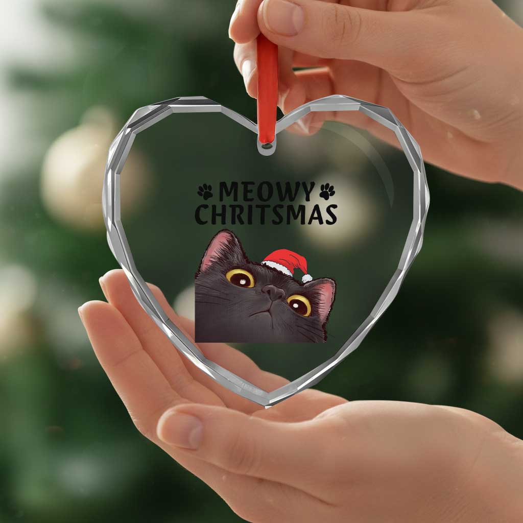 Funny Black Cat Christmas Heart Crystal Glass Ornament Cute Kitty Xmas TS14 Print Your Wear
