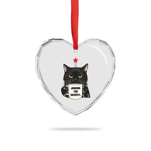 Funny Black Cat Christmas Heart Crystal Glass Ornament Judging You Silently TS14 Print Your Wear