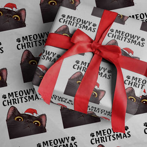 Funny Black Cat Christmas Wrapping Paper Roll Cute Kitty Xmas TS14 White Print Your Wear