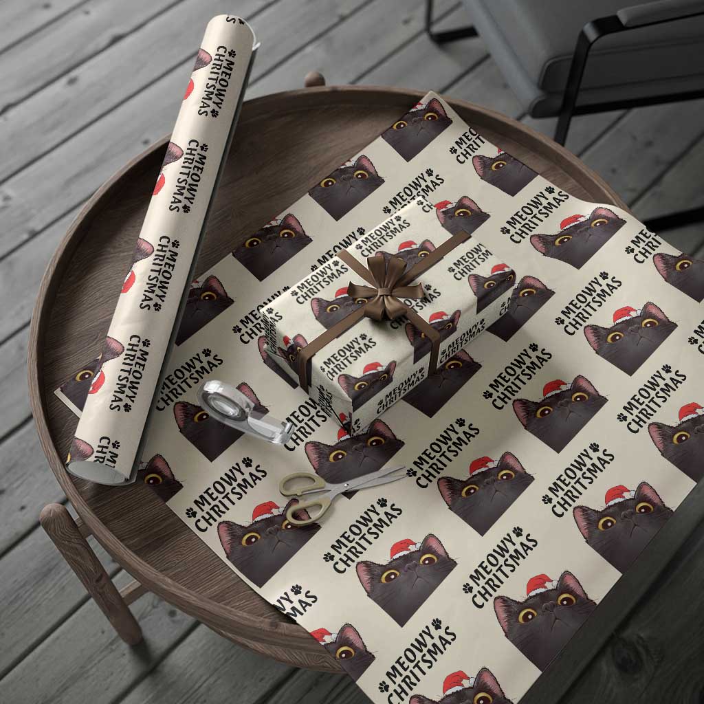 Funny Black Cat Christmas Wrapping Paper Roll Cute Kitty Xmas TS14 Beige Print Your Wear