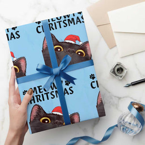 Funny Black Cat Christmas Wrapping Paper Roll Cute Kitty Xmas TS14 Light Blue Print Your Wear
