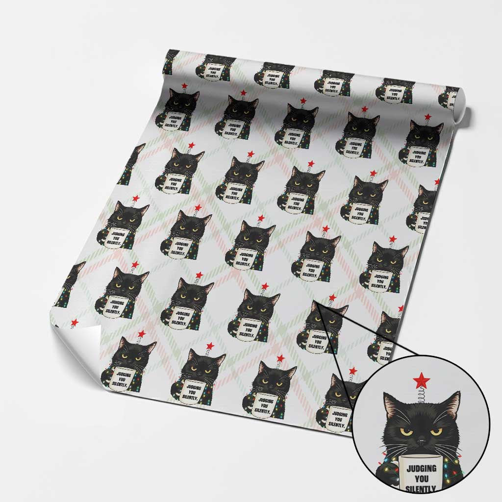 Funny Black Cat Christmas Wrapping Paper Roll Judging You Silently TS14 Christmas Plaid Print Your Wear