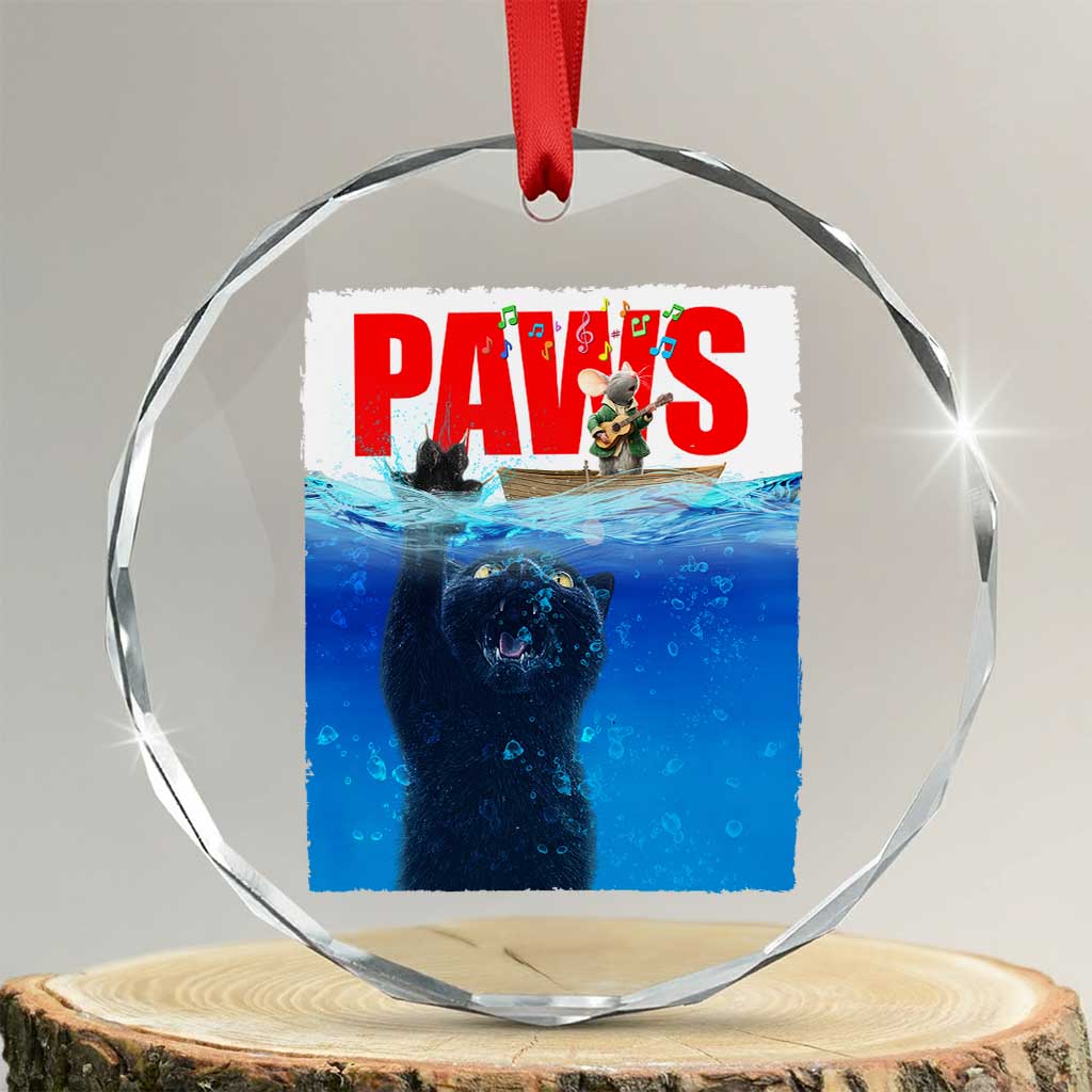 Funny Black Cat Crystal Glass Ornament PAWS Parody Kitten Mouse Humorous TS14 Transparent Glass 3'' Circle Print Your Wear